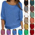 thumbnail image 1 of Women Summer Fall Lightweight Sweaters 3/4 Sleeve Loose Knit Pullover Elegant Work Tops Business Casual Outfits Khaki L, 1 of 5