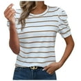 thumbnail image 1 of Women Summer Fashion Bubble Sleeve Striped T Shirt V Neck Soft Breathable Casual Wear, 1 of 4