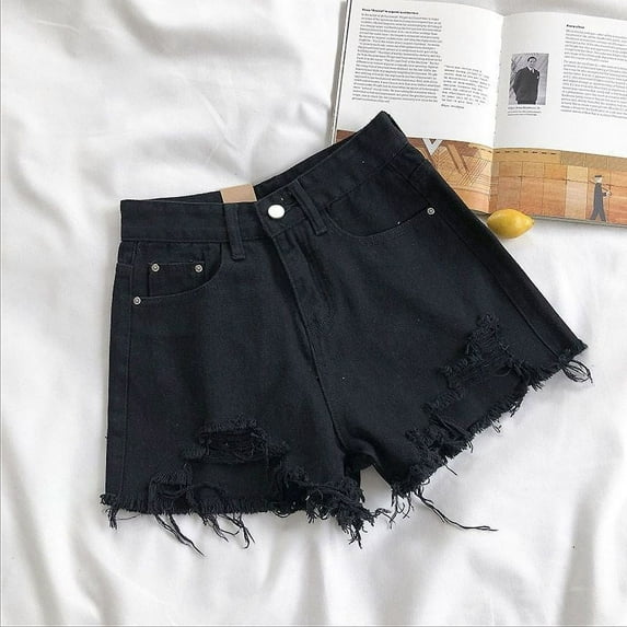 New Women Summer Fashion Casual High Waist Ripped Jeans Pocket Tassel Y2K Hot Pants Streetwear Blue Trousers