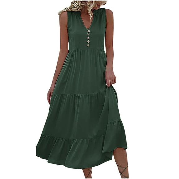 Women Summer Fashion Casual V Neck Sleeveless Dresses Loose Elegant Loose Dress