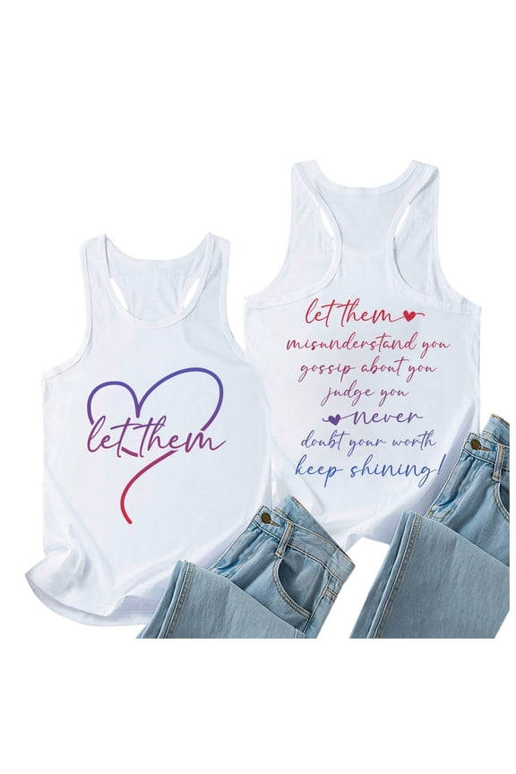Women Summer Fashion Let Them Letter Print T Shirt Casual Sleeveless Vest Top Business Casual Top Fitted Back Support Top Women Sleep Camisole Metallic Top Women Athletic Set Athletic Womens Top