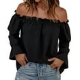 thumbnail image 1 of Women Summer Fashion One Neck Top Spring Solid Color Pullover Sexy Off Shoulder Top T Shirt, 1 of 2