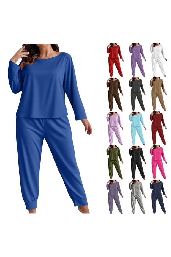 Women's Plus Size Pajama Set Fashionable Solid Color Long Sleeved Pants Casual Home Suit Set Womens Sleepwear Loungewear