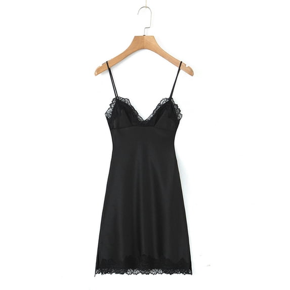 Women Summer Fashion Stylish Sweet Lace Patchwork Chic Split Mini Dress Sexy Slim Backless Super Short Dresses-as2-L
