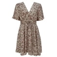 thumbnail image 1 of Women Summer Flared Short Sleeve Sexy Wrap V Neck Mini Swing Dress Floral Print Tie Waist Pleated Ruffle Hem A-Line Flowy Chiffon Sundress, 1 of 19