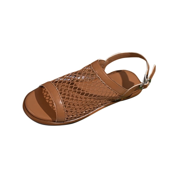 Women Summer Flat Sandals Buckle Strap Casual Open Toe Mesh Flats Shoes Breathable Fishing Comfortable Outdoor Indoor Slippers Ultra Comfortable Fishnet Sandals Low Heel Slingback Summer Shoes
