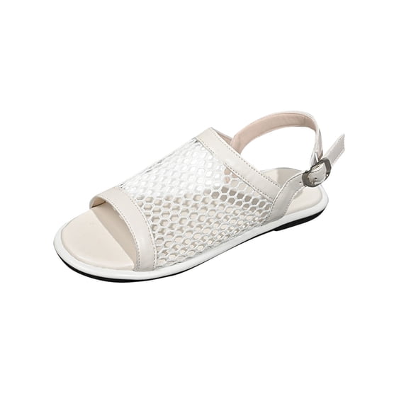 Women Summer Flat Sandals Buckle Strap Casual Open Toe Mesh Flats Shoes Breathable Fishing Comfortable Outdoor Indoor Slippers Ultra Comfortable Fishnet Sandals Low Heel Slingback Summer Shoes