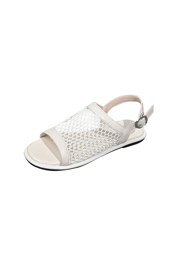 Women Summer Flat Sandals Buckle Strap Casual Open Toe Mesh Flats Shoes Breathable Fishing Comfortable Outdoor Indoor Slippers Ultra Comfortable Fishnet Sandals Low Heel Slingback Summer Shoes