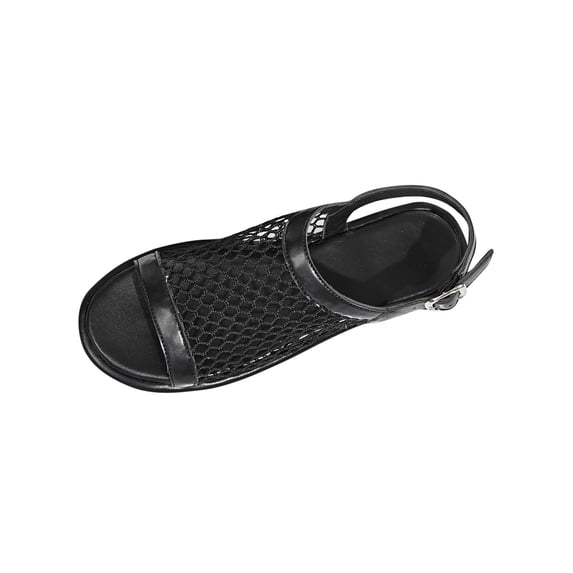 Women Summer Flat Sandals Buckle Strap Casual Open Toe Mesh Flats Shoes Breathable Fishing Comfortable Outdoor Indoor Slippers Ultra Comfortable Fishnet Sandals Low Heel Slingback Summer Shoes