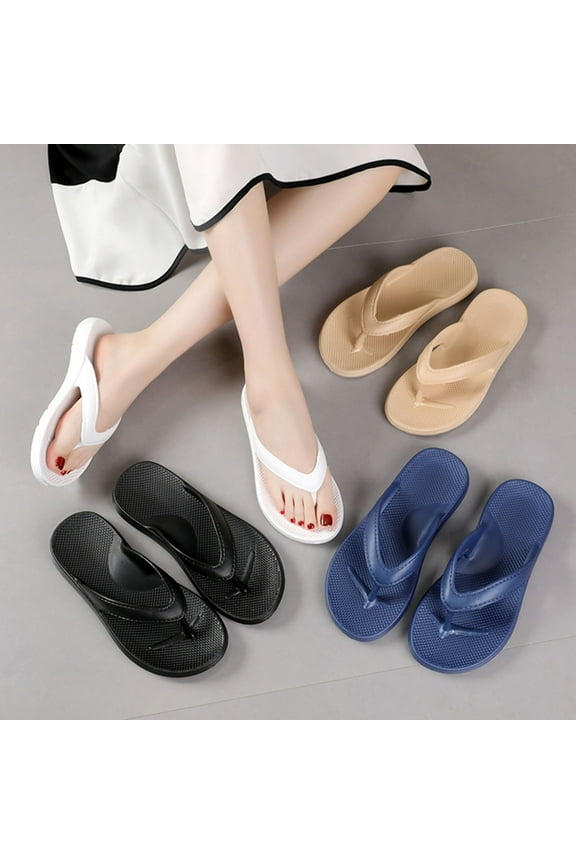 Women Summer Flip-Flops Flat Heel Non-Slip Open Toe Slip-on Thong Women Footwear Comfortable Outdoor Walking Beach Shoes Dark Blue 7.5