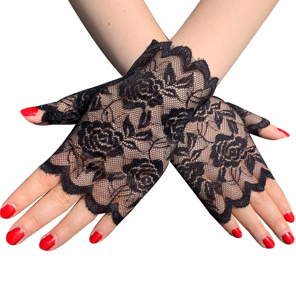 Women Summer Floral Lace Fingerless Gloves UV Sun Protection Driving ...