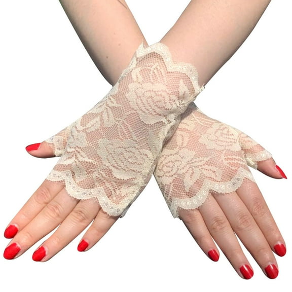✪ Women Summer Floral Lace Fingerless Gloves UV Sun Protection Driving Mittens