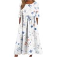 thumbnail image 1 of Women Summer Floral Midi Dresses Casual Boho Short Sleeve Round Neck Flowy Maxi Beach Vacation Dress with Pockets, 1 of 5