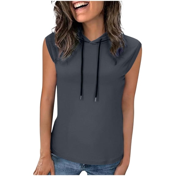 Women Summer Gym Tank Tops Athletic Loose Solid Color Hooded Sleeveless Tshirts Workout Casual Comfy Breathable Sports Shirts