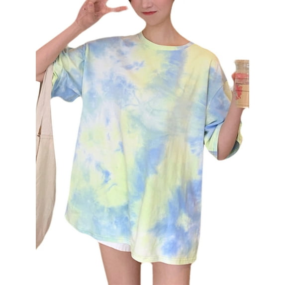 Women Summer Half Sleeve Top Tie-dye Pattern Loose Round Neck T-shirt Casual Lady Girls Tee Shirts Plus Size