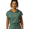thumbnail image 1 of Women Summer Half Zip Short Outfits Sweat Lounge Tracksuit Tops Dark Green M, 1 of 9