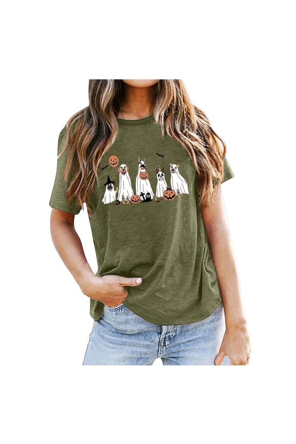 Women Summer Halloween Doodles T-Shirt Crewneck Short Sleeve Ghost Graphic Tees Casual Funny Halloween Party Tops