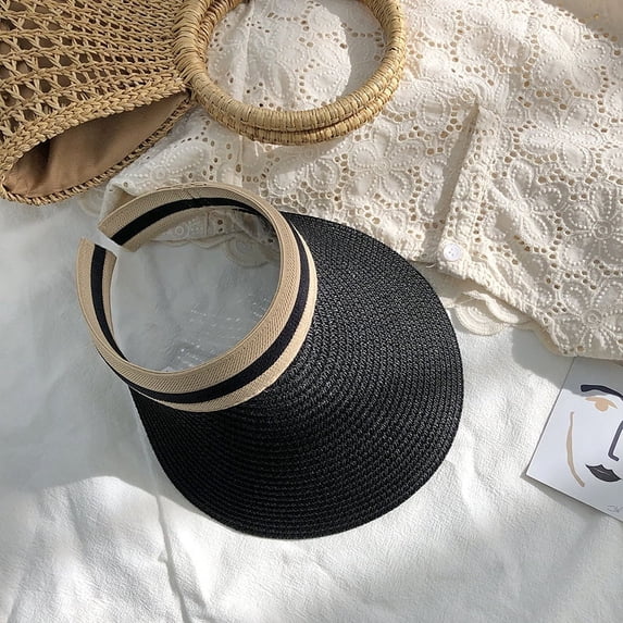 Women Summer Hat Outdoor Sun Protective Ponytail Straw Hat Face Transparent Visor Cap Handmade Natural Raffia Spring Sun Visor Women Summer Sun Hat Lady's Portable Beach Visor Bowknot Straw Hat