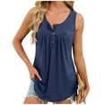 thumbnail image 1 of Women Summer Henley Tank Tops Casual Pleated Crewneck Button Sleeveless Tshirts Trendy Loose Fit Comfy Solid Color Camisole, 1 of 6