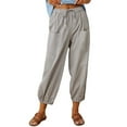 thumbnail image 1 of Women Summer High Waisted Linen Pants Wide Leg Long Pant Trousers With Pocket Comfy Casual Loose Pants Womens Casual Pants Drawstring Waist Solid Sweatpants with Pocket plus Size Cropped Pants for, 1 of 8
