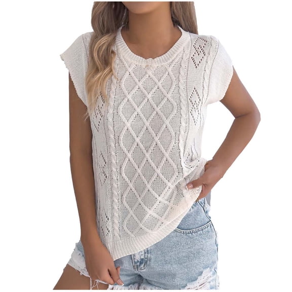 Women Summer Jacquard Knit Tshirts Casual Loose Crewneck Short Sleeve Shirts Trendy Comfy Stretch Soft Solid Color Cool Tops