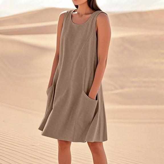 Women Summer Knee Length Casual Beach Resort Dress Sleeveless Solid Color Dress With Pockets Fitted Maxi Dress for Women Knit Summer Dress Dress Summer Long Sleeve Dresses Casual for Women Comfy