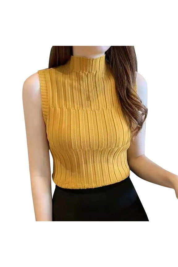 Women Summer Knit Sweater Tank Tops Turtleneck Cami Shirts Sleeveless Solid Slim Fitted Knitted Pullover Vests Blouses