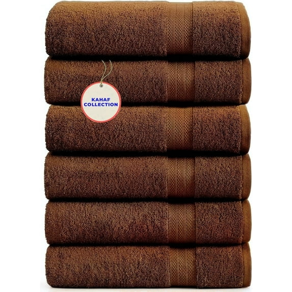 KAHAF COLLECTION 100% Cotton Bath Towels, 24x48 Pack of 6 Towels, Quick Dry, Highly Absorbent, Soft Feel Towel, Gym, Spa, Bathroom, Shower, Pool, Luxury Soft Towels (Brown, 24x48-6 Pack)