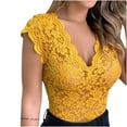 thumbnail image 1 of Women Summer Lace Tank Tops Fashion Deep V Neck Sleeveless Shirts Slim Fitted Solid Color Plus Size Blouses (XL, Yellow), 1 of 4