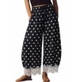 thumbnail image 1 of Women Summer Lace Trim Polka Dot Wide Leg Palazzo Pants High Waisted Cropped Baggy Trousers, 1 of 7