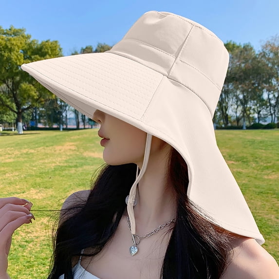 Women Summer Large Bucket Hat Visor Neck Outdoor Mountaineering Fisherman Sun, Beige