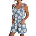 thumbnail image 1 of Women Summer Linen Shorts Overalls Rompers Cute Daisy Adjustable Strap Sleeveless Bib Shorts Jumpsuit with Pockets, 1 of 5
