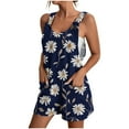 thumbnail image 1 of Women Summer Linen Shorts Overalls Rompers Cute Daisy Adjustable Strap Sleeveless Bib Shorts Jumpsuit with Pockets, 1 of 4