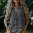 thumbnail image 1 of Women Summer Linen Tank Tops Loose V Neck Button Causal Breathable Boho Sleeveless Blouse Shirt Gray S, 1 of 9