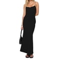thumbnail image 1 of Women Summer Long Cami Dress Sleeveless Backless Solid Color Split Hem Fitted Dress, 1 of 7