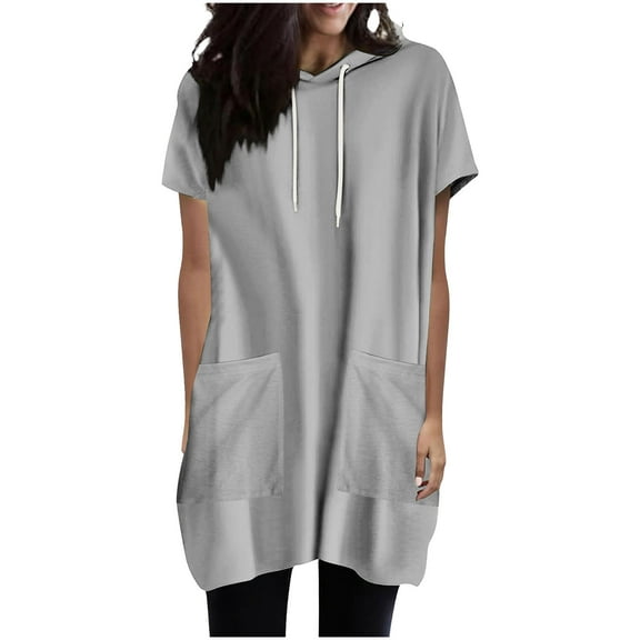 Women Summer Long Tunic Tops to Wear with Leggings, Oversized Short Sleeve Shirt Dress Tunics Trendy