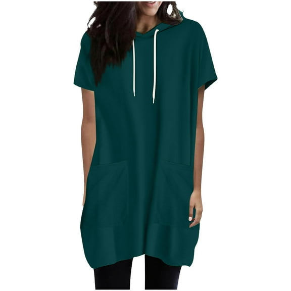 Women Summer Long Tunic Tops to Wear with Leggings, Oversized Short Sleeve Shirt Dress Tunics Trendy