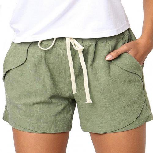 Women Summer Loose Shorts Casual Drawstring Elastic Waist Solid Color Female Casual Shorts Beach Wear Жаночыя шорты (Green,L)