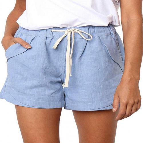 Women Summer Loose Shorts Casual Drawstring Elastic Waist Solid Color Female Casual Shorts Beach Wear Жаночыя шорты (Light Blue,2XL)