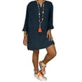 thumbnail image 1 of Women Summer Loose V Neck Cotton Linen T-Shirt Casual Oversized Top Blouse Dress Plus Size S-5XL, 1 of 2