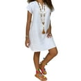 thumbnail image 1 of Women Summer Loose V Neck Cotton Linen T-Shirt Casual Oversized Top Blouse Dress Plus Size S-5XL, 1 of 5