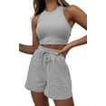 thumbnail image 1 of Women Summer Lounge Sets Casual Waffle Knit Crop Top Shorts Outfits 2 Piece Sets Sleepwear Grey XL, 1 of 9