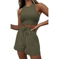 thumbnail image 1 of Women Summer Lounge Sets Casual Waffle Knit Crop Top Shorts Outfits 2 Piece Sets Sleepwear Green XL, 1 of 9