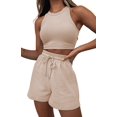 thumbnail image 1 of Women Summer Lounge Sets Casual Waffle Knit Crop Top Shorts Outfits 2 Piece Sets Sleepwear XXL, 1 of 7