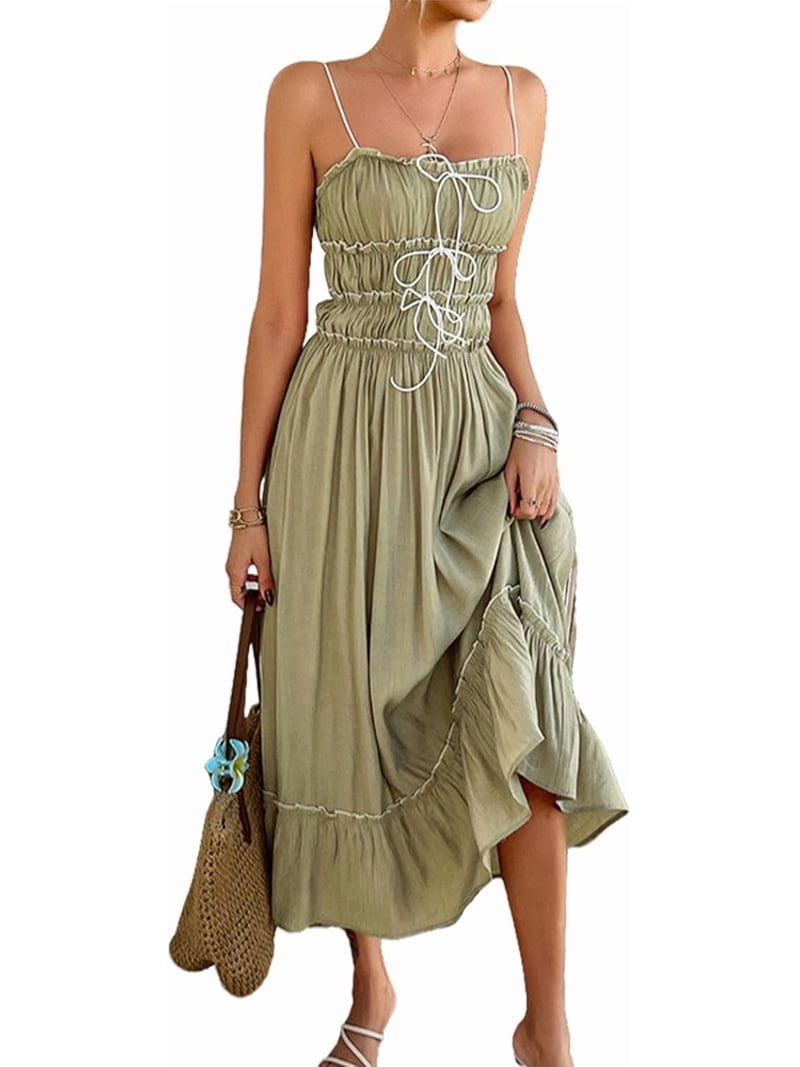 Gioobbt Women Summer Maxi Dress Spaghetti Strap Y2k Cute Ruffle Tiered Wedding Guest Flowy Dress, Women's, Size: Medium-XL, Blue Gioobbt Women Summer Maxi Dress Spaghetti Strap Y2k Cute Ruffle Tiered Wedding Guest Flowy Dress, Women's, Size: Medium-XL, Blue
