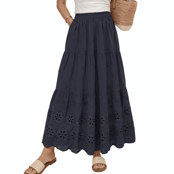 Women Summer Maxi Skirt Elastic High Waist Boho A-Line Flwoy Long Skirts Spring Clothes 2026 Vacation
