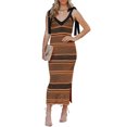 thumbnail image 1 of Women Summer Midi Bodycon Sweater Dress Sexy V Neck Tie Shoulder Striped Knit Side Slit Sleeveless Tank Dress, 1 of 5