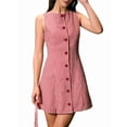 thumbnail image 1 of Women Summer Mini Plaid Tank Dress Sleeveless Round Neck Button Up Bodycon Cocktail Party Dress Red S, 1 of 9