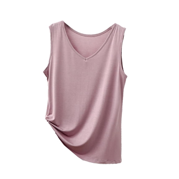 Women Summer Modal Pajama Tank Tops Casual Loose V Neck Solid Color Sleeveless Tshirts Basic Trendy Soft Comfy Loungewear