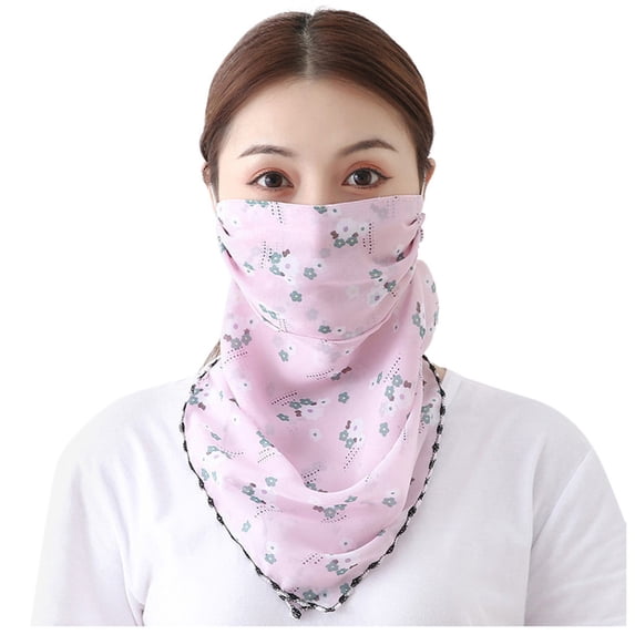Women Summer Neck Gaiter Sun Protection Floral Printted Scarf Adjustable Face Chiffon Cooling Thin Face Mask Ice Silk Breathable Neck Bandanas1 PC Pink One Size